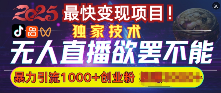 欲罢不能的无人直播引流，超暴力日引流1000+高质量精准创业粉-网赚邦---一站式项目拆解教学
