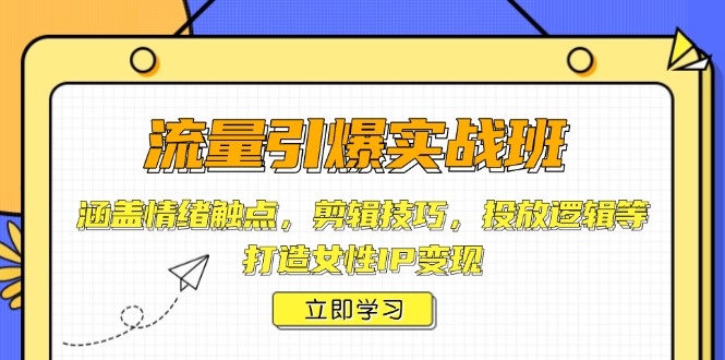 流量引爆实战班，涵盖情绪触点，剪辑技巧，投放逻辑等，打造女性IP变现-网赚邦---一站式项目拆解教学