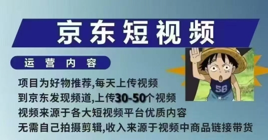 京东短视频带货课，无需自己拍摄剪辑，保姆式教学，两天快速上手-网赚邦---一站式项目拆解教学