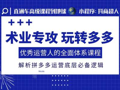 术业专攻玩转多多，优秀运营人的全面体系课程，解析拼多多运营底层必备逻辑-网赚邦---一站式项目拆解教学
