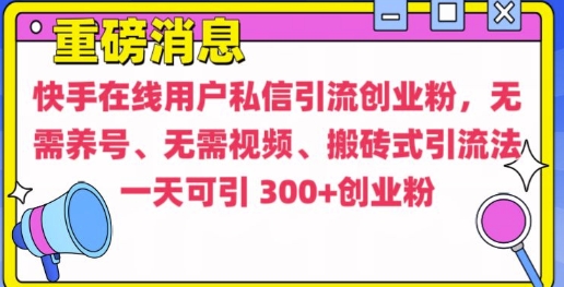 快手最新引流创业粉方法，无需养号、无需视频、搬砖式引流法【揭秘】-网赚邦---一站式项目拆解教学