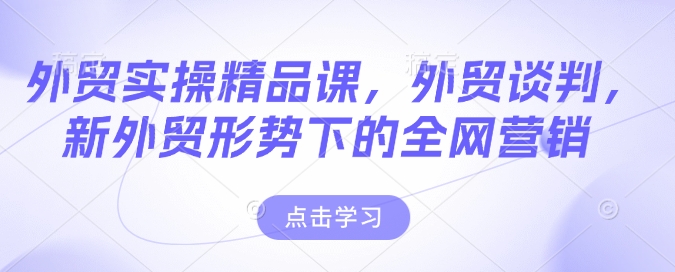 外贸实操精品课，外贸谈判，新外贸形势下的全网营销-网赚邦---一站式项目拆解教学