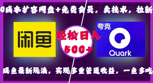 0成本扩容网盘+免费会员，卖技术，拉新，咸鱼最新玩法，实现多重管道收益，一鱼多吃，轻松日入500+-网赚邦---一站式项目拆解教学