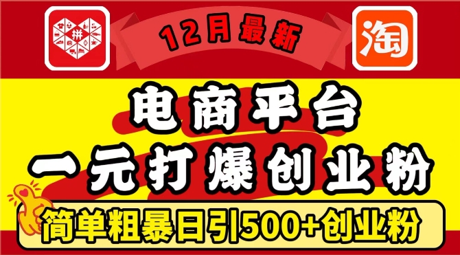 12月最新：电商平台1元打爆创业粉，简单粗暴日引500+精准创业粉，轻松月入过W【揭秘】-网赚邦---一站式项目拆解教学