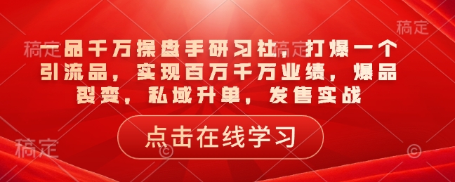 一品千万操盘手研习社，打爆一个引流品，实现百万千万业绩，爆品裂变，私域升单，发售实战-网赚邦---一站式项目拆解教学