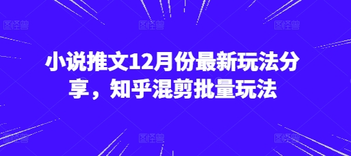 小说推文12月份最新玩法分享，知乎混剪批量玩法-网赚邦---一站式项目拆解教学