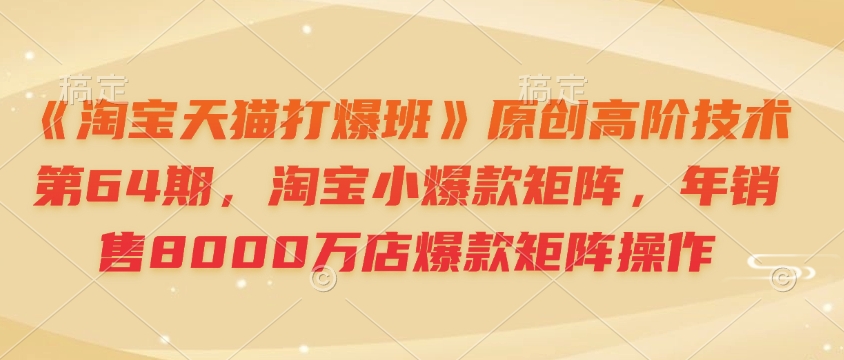 《淘宝天猫打爆班》原创高阶技术第64期，淘宝小爆款矩阵，年销售8000万店爆款矩阵操作-网赚邦---一站式项目拆解教学