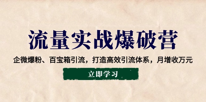 流量实战爆破营：企微爆粉、百宝箱引流，打造高效引流体系，月增收万元-网赚邦---一站式项目拆解教学