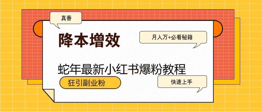 蛇年最新小红书爆粉教程，狂引副业粉，月入万+必看-网赚邦---一站式项目拆解教学